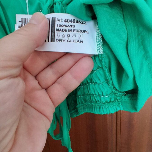Anel women's crop top Large new, green cotton, puff sleeve