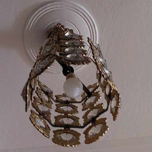 Vintage ceiling light with crystal hexagons used, metal
