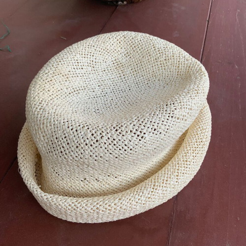 Straw summer beach hat used, beige