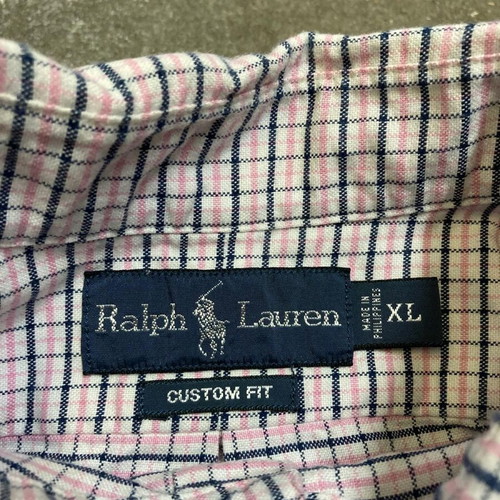 Ralph Lauren Oxford long sleeve shirt XL white pink navy blocked black pony