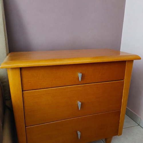 Bedroom furniture set with wooden walnut dresser and bedside tables
