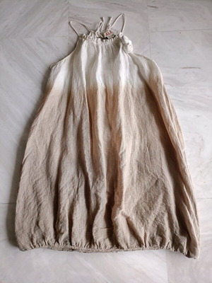 Attrativo μίνι καλοκαιρινό φόρεμα σαν καινούργιο, λινό-βαμβάκι γκρι και μπεζ