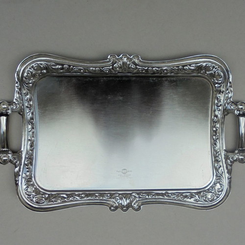 Twin Bird metal serving tray with engraved decoration