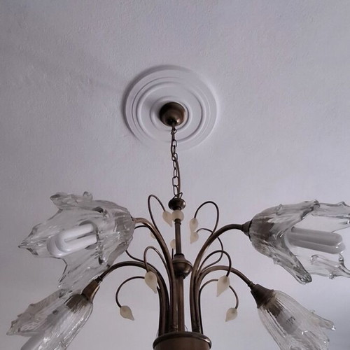 Four-light ceiling lamp in antique gold like new, set of 3 pieces