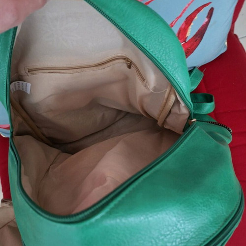 Green leather backpack new with spacious compartments