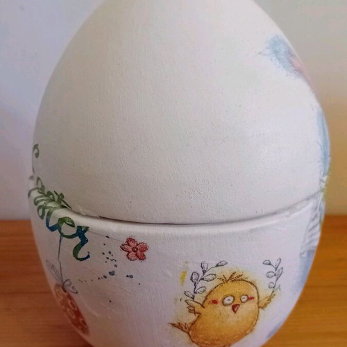 Handmade ceramic Easter egg with decoupage like new