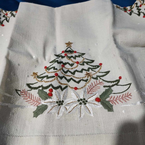 Christmas tablecloth and napkins used with lace trim