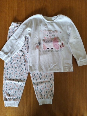 C&A girls' pajama used, size 5-6 years, white and pink