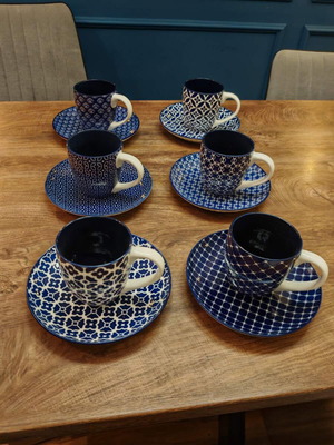 Dowan porcelain coffee and tea set royal blue 6 cups with 6 saucers new