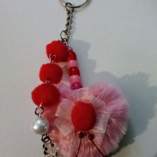 Handmade Valentine's heart keychain pink and red, new