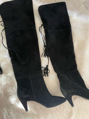 Nine West black suede high boots like new, size 37.5-38