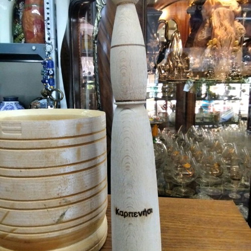 Wooden mortar and pestle like new with Karpenisi inscription