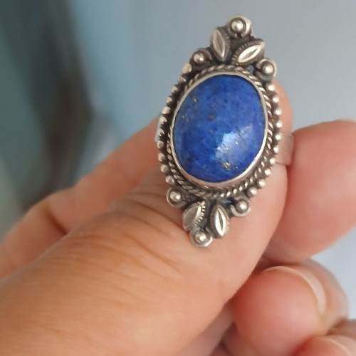 Handmade silver-plated ring with genuine lapis lazuli, 17.5 mm