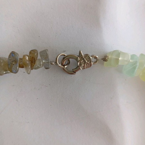 Handmade necklace new with green stones and silver details