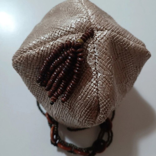 Satin bag with lining like new, beige and brown