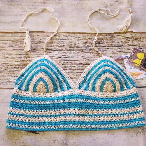 Handmade knitted swimsuit new, size M/L, beige and turquoise