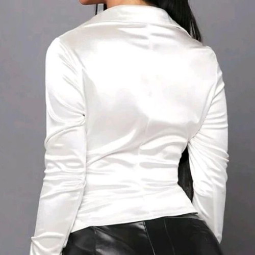 Shein white satin shirt with gathers like new, size L