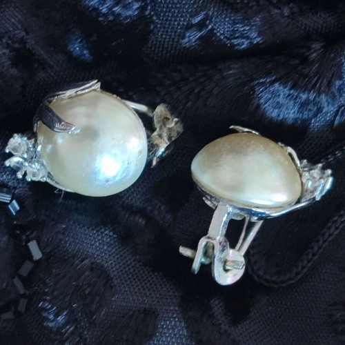Vintage 925 Silver Earrings with Pearls & Zircons, 8g