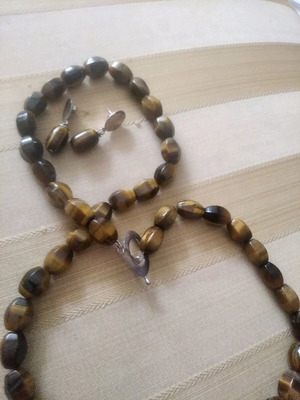 Tiger Eye Silver Jewelry Set new, necklace and earrings
