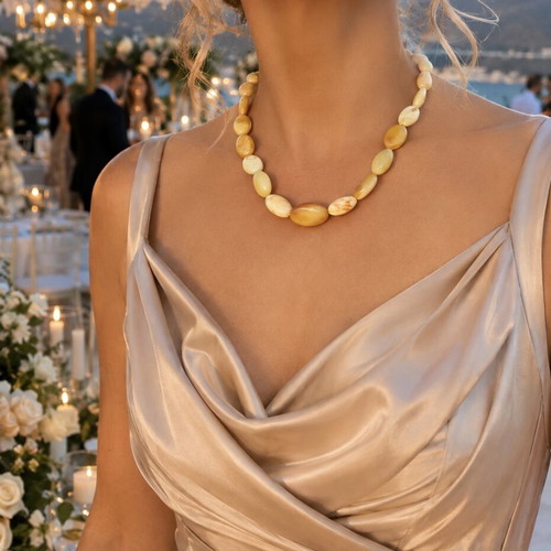 Natural Baltic Amber Necklace, Handmade Unique White Amber, 47 cm