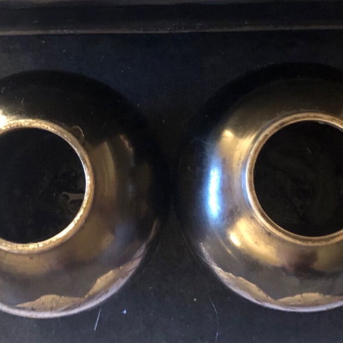 Set of 2 old Japanese metal Mt.Fuji vases used