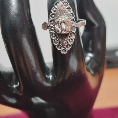 Roditiko silver-gold ring used with marcasite, size 16
