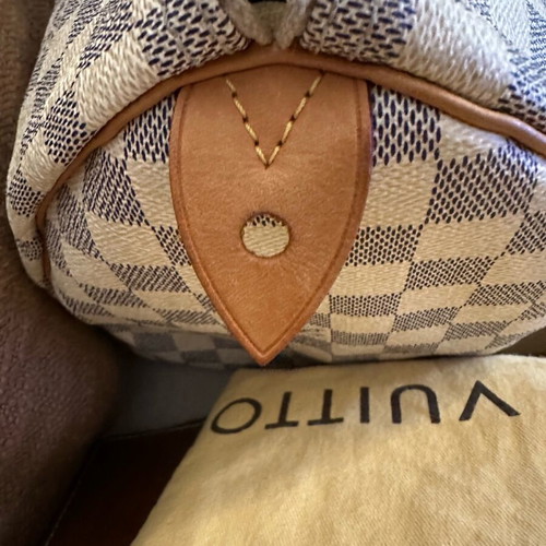Louis Vuitton Speedy 30 Damier Azur Canvas handbag used, white and blue