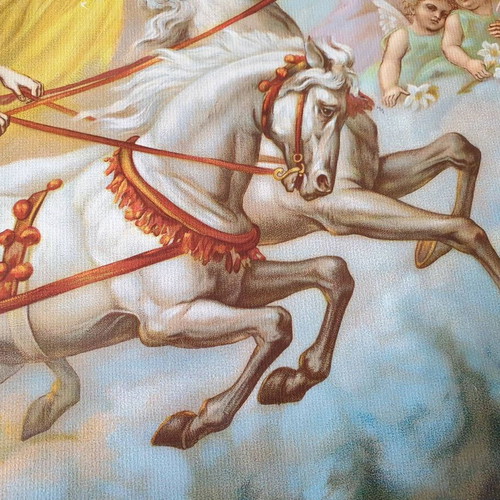 Prophet Elias Lithograph used, old, on chariot