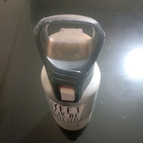 Thermos bottle used, steel with plastic cap and safety lock