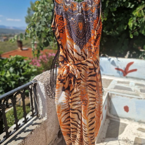 Summer one-piece jumpsuit new, tiger print with belt