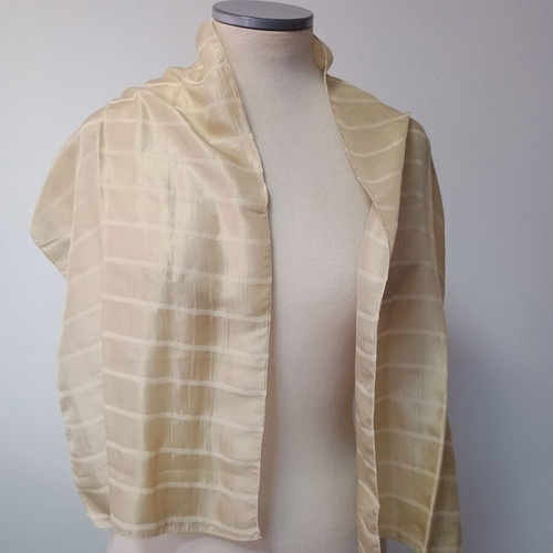 Women's long silk scarf used, beige soufli fabric
