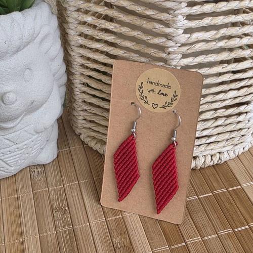 Macrame earrings like new, hypoallergenic, red