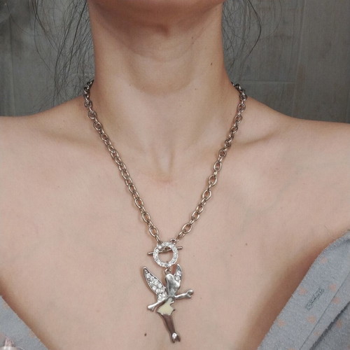 Necklace with thick silver chain and Tinkerbell pendant like new