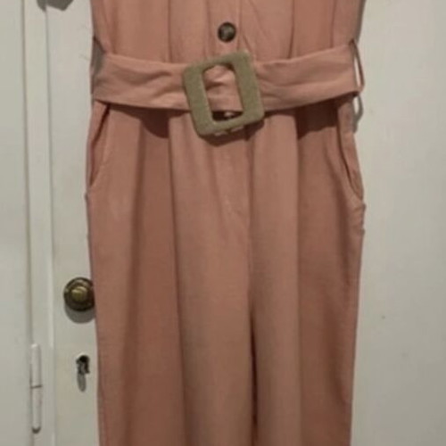 Women's one-piece jumpsuit new, salmon color with wooden buttons, size M