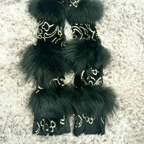 Fur scarf like new, black, genuine leather and fur