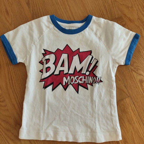 Moschino kids T-shirt, white with blue trim and red print