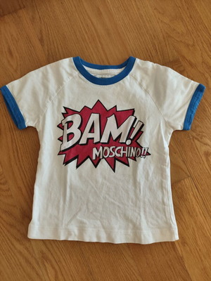 Moschino kids T-shirt, white with blue trim and red print