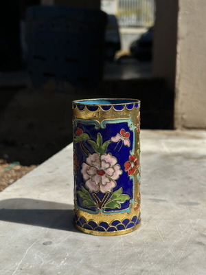 Vintage Cloisonné Metal Case with Floral Oriental Decoration used