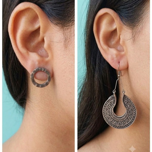 Boho and minimal hammered earrings set of 2 pairs, like new