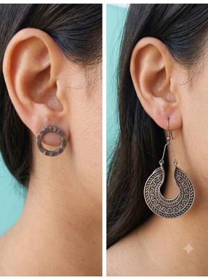 Boho and minimal hammered earrings set of 2 pairs, like new