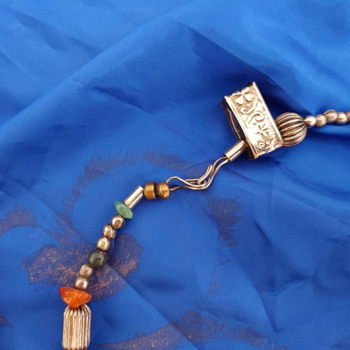 Vintage ‘80s Ethnic Tribal Nepal Necklace with Semi-Precious Stones and Metal Beads new, multicolor