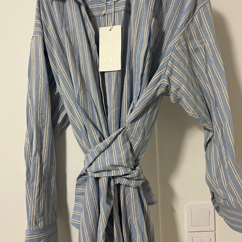 Zara wrapped dress turquoise with stripes, new, cotton blend