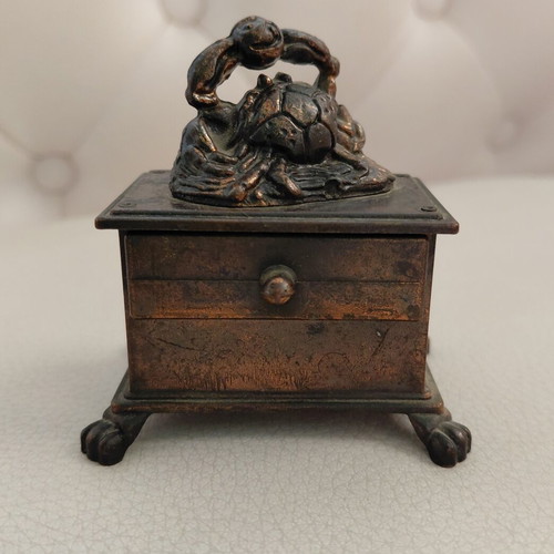 Vintage metal pencil sharpener with Cancer zodiac sign, 1970s