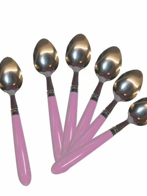 Metal spoons 15.5cm pink with plastic handle set of 6 new