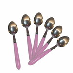 Metal spoons 15.5cm pink with plastic handle set of 6 new