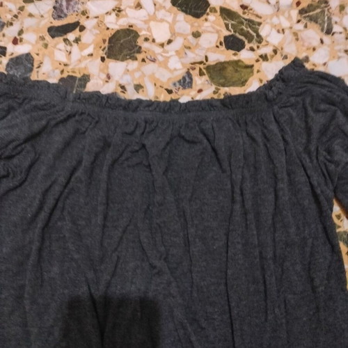 Women's gray blouse size L used with elastic on shoulders, sleeves, and waist