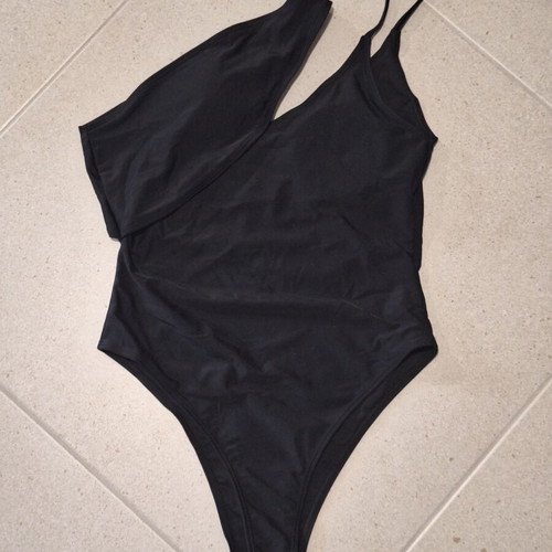 Decoro Black One-Shoulder Cut-Out One-Piece Swimsuit, new, size M fits S