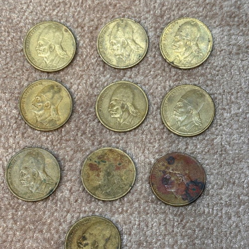 Set of used Greek 2 Drachma coins with Georgios Karaiskakis