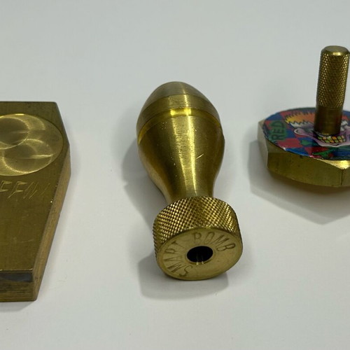Pack of 3 used brass POG caps, Slammer, Milk Cap