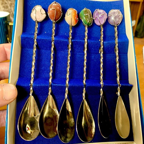 Κουταλάκια με πολύτιμες πέτρες καινούργια, χειροποίητα με αχάτες και αμέθυστο